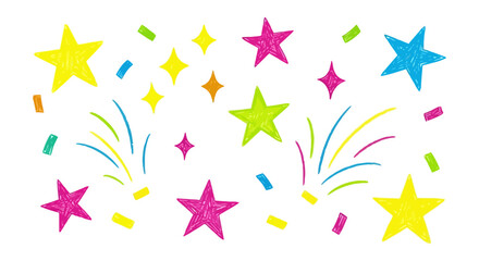 Fototapeta premium handdrawn stars confetti and doodle art set a festive celebration scene perfect for party invitations and playful design.