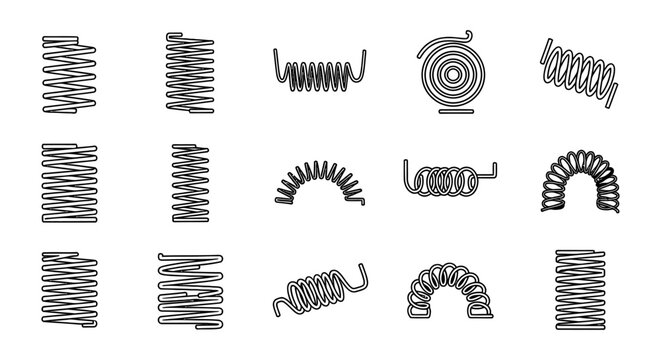 spring coil vector set of mechanical springs and industrial coil types illustrating engineering and elasticity concepts for design.