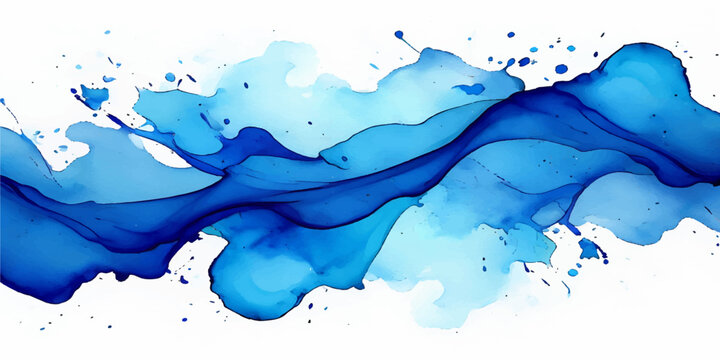 Isolated blue water splash and liquid wave illustration featuring a vector design of ocean nature with watercolor ink patterns for summer landscape art