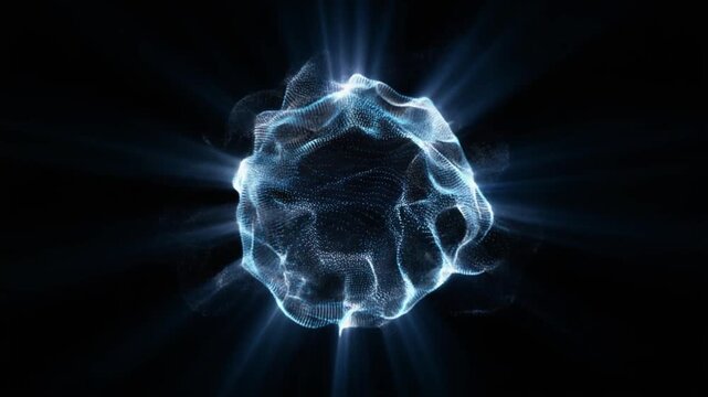 Glowing Blue Nebula of dots representing machine learning process with data analysis. Sphere of energy in movement composed by particles.
