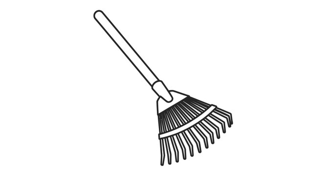Broom with long wooden handle.