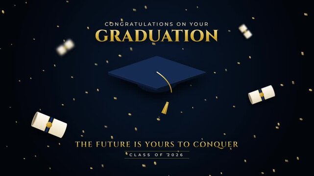 Graduation Animation with Cap and Confetti for Ceremony Celebration