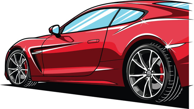 Dynamic red sports car side view illustration.
