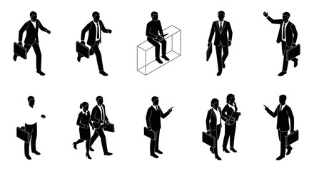 Fototapeta premium group of diverse business people in silhouette running with briefcases 3d isometric view