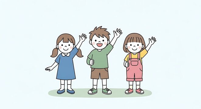 Cute Kids Holding Hands Friendship Cartoon