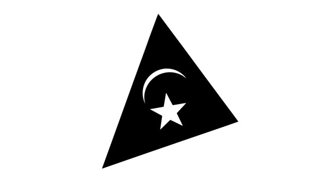 Black Triangle with Crescent Moon and Star Symbol Isolated.