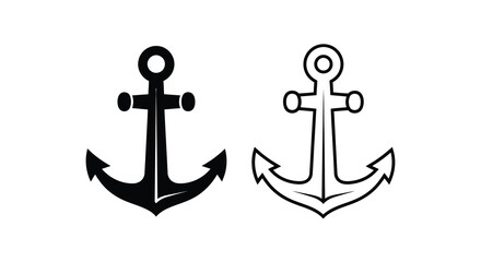 Two nautical anchors one solid and one outlined in black and white silhouette © Mdarif