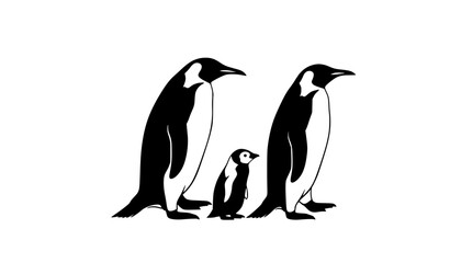 Penguin family walking silhouette black vector arctic wildlife movement minimal design © MstKamrun