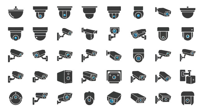 Collection of Security Camera Icons for Surveillance and Protection.