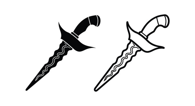 Two kris daggers displayed in a striking black silhouette