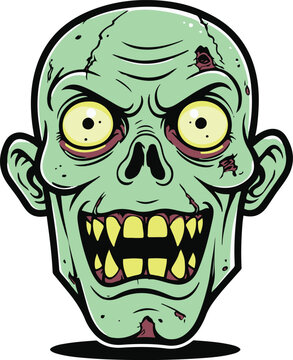 Zombie Face Simple Cartoon Vector White Background