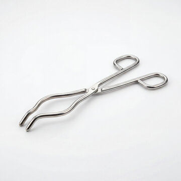 Polished Stainless Steel Crucible Tongs on White Background for Laboratory Equipment Product Marketing