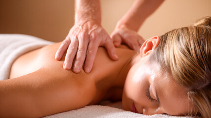 Obraz premium Woman receiving relaxing back massage therapy at spa