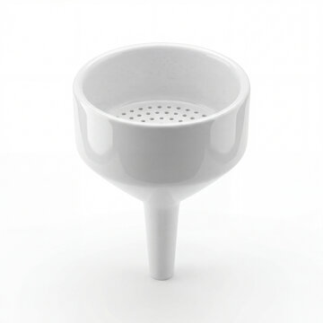Glossy White Buchner Funnel for Laboratory Filtration Isolated on White Background Product Photography Display