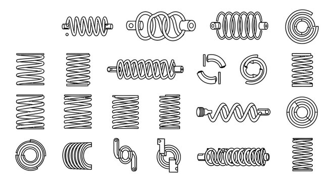 various types of spring coils linear and spiral and compression springs vector