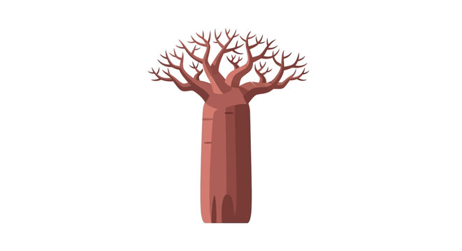Isolated Baobab Tree Illustration on White Background, Showing Bark Texture.