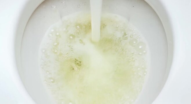 toilet flush closeup swirling water in porcelain bowl