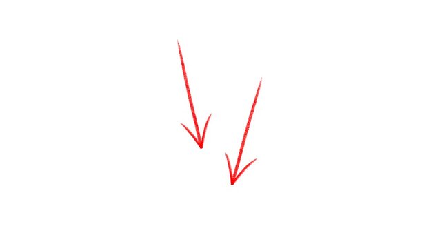 Hand-drawn Stop motion Red Arrow pointing, hand-drawn arrow animation on a transparent background