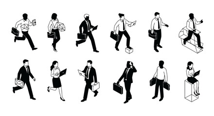 Fototapeta premium a vector set of isometric business people. character collection of corporate professionals and office workers in action.