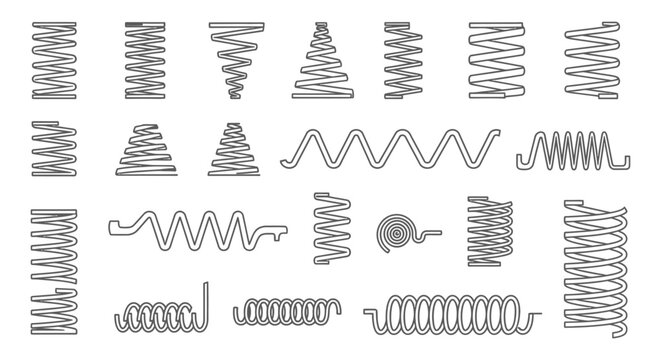 collection of different types of springs and coils schematic drawing
