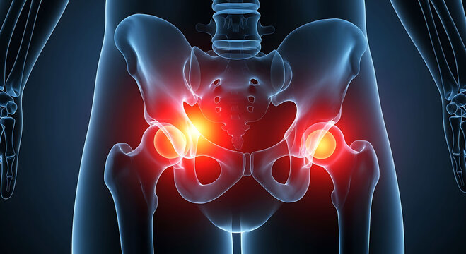 Human pelvis hip joint pain inflammation medical anatomy illustration detail 3ds