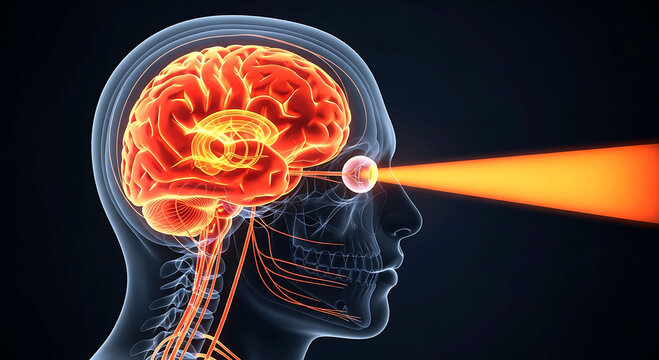 Human brain and eye anatomy neural system vision concept medical illustration vr
