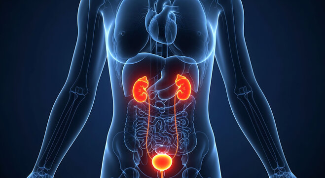 Human Urinary System Anatomy Kidneys Ureters Bladder Medical Illustration