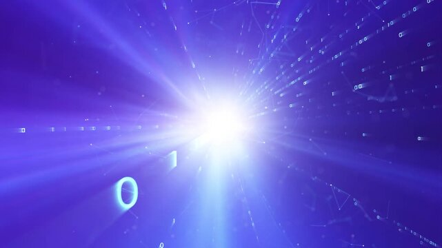 Artistic flickering spot light with binary data loop animation background.