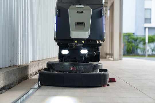The automatic sweeper is cleaning the city streets