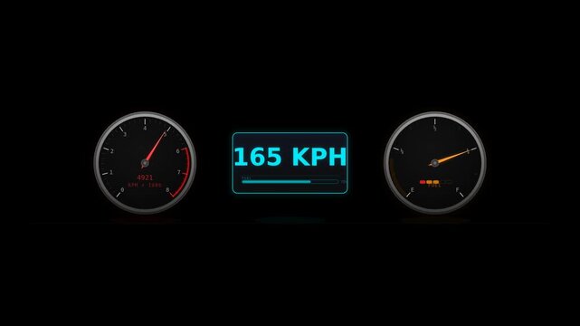 Dashboard display showing speedometer and fuel 