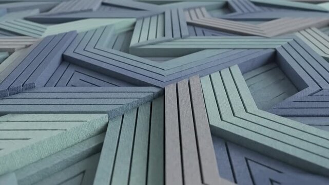Abstract geometric pattern of interlocking shapes in pastel blue and grey tones