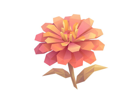 Low poly Zinnia flower with depth and contemporary aesthetic