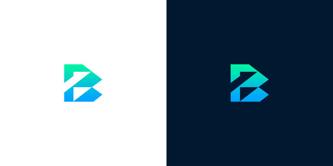 Modern B letter logo design with gradient colors on white and dark backgrounds, clean and professional identity © Eunois