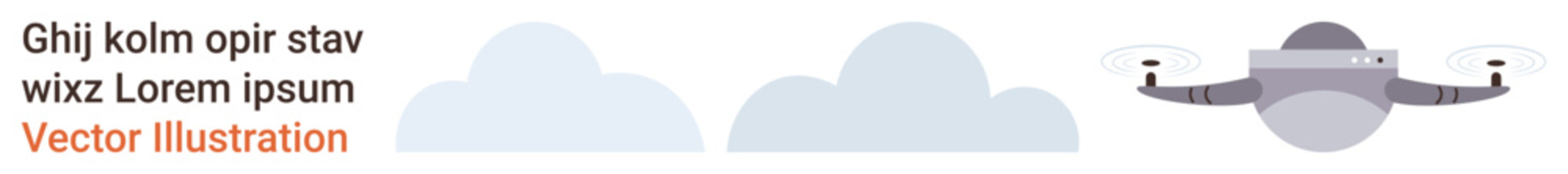 quadcopter technology, delivery services, aviation, modern logistics, innovation, exploration. Minimalistic Quadcopter flying over simple outlined clouds and placeholder text. Drone technology