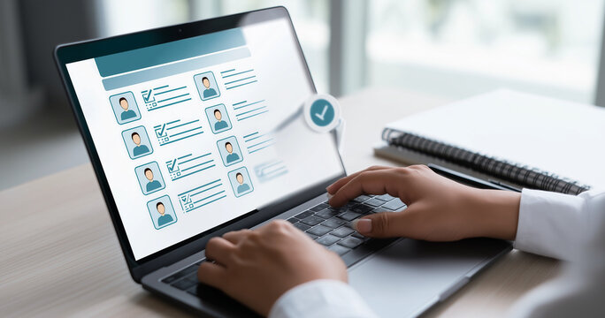 Recruiter selecting shortlisted applicants on digital hiring dashboard