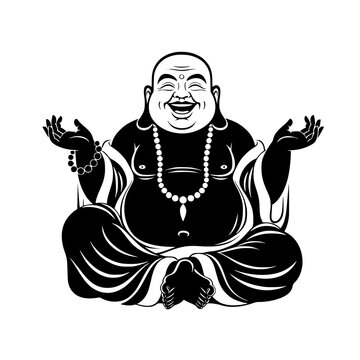 Laughing Buddha vector illustration, smiling buddha in meditation