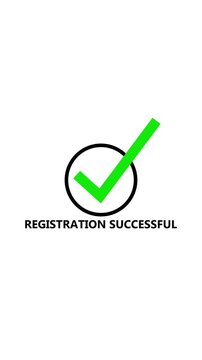 Successful registration green checkmark on white background with text registration successful check mark animation.