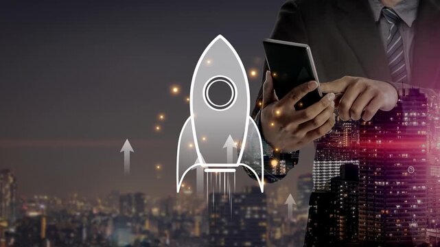 Startup launch and business growth concept, rocket symbolism, entrepreneurship, startup innovation, and early-stage success strategies for new business development and expansion. Muxer