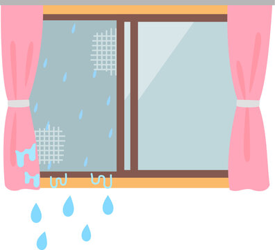 雨が吹き込んでいる窓