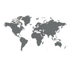 Fototapeta premium World map silhouette vector illustration featuring detailed outlines of continents including North America, South America, Europe, Africa, Asia, and Australia on a plain white background.