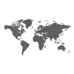 Fototapeta premium High-detail gray world map silhouette showing continents North America, South America, Europe, Africa, Asia, and Australia isolated on a solid white background vector illustration.