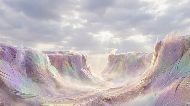 Surreal Feather Canyon Landscape Background - Dreamy ridescent Abstract Nature rt Illustration