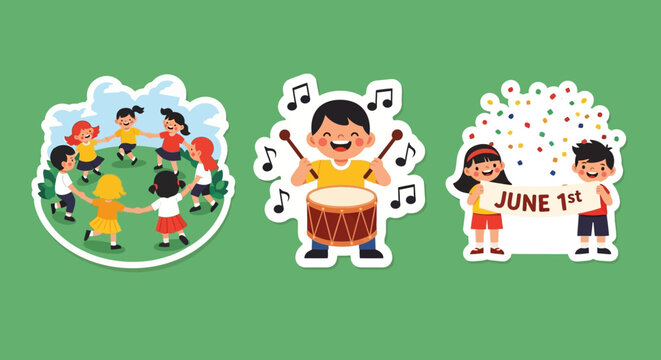 Joyful Children Celebrating June First with Music and Fun.