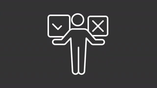 Animated problem solving skills white line icon. Balance control animation. Decision making, strategic selection. Self assessment. Isolated element on dark background. Alpha transparent video