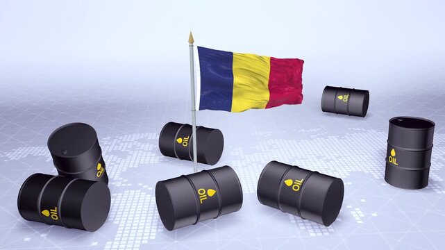 Chad Flag With Oil Barrels Motion Graphic
