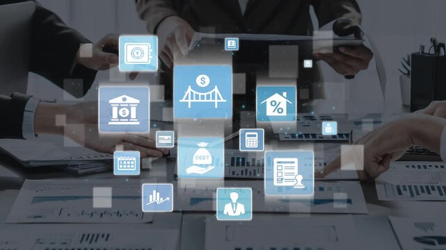 Loan icons represent debt, repayment, and financial planning. Loan supports banking, loan connects credit with payment systems, and loan helps manage interest effectively. Funnel