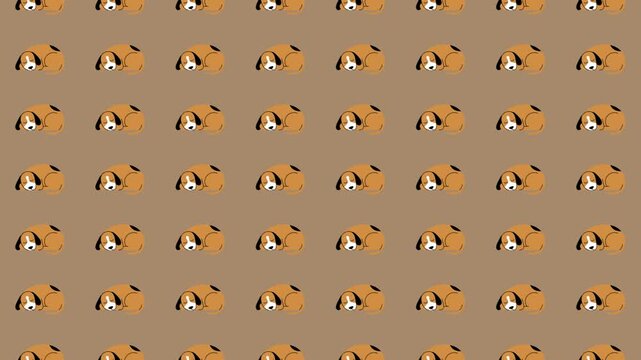 Seamless sleeping cartoon dogs curled up pattern warm brown cozy flat pet illustration background design