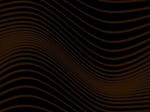 Wavy, undulating lines in dark brown create an abstract pattern against a black background. The lines vary in thickness, forming a dynamic flow that gives the appearance of movement or depth. This des