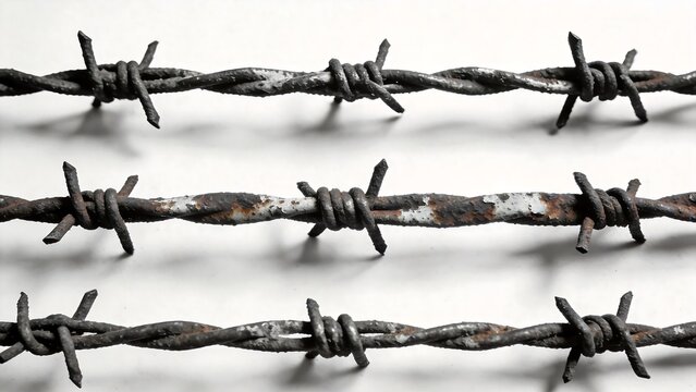Rusted barbed wire on white background