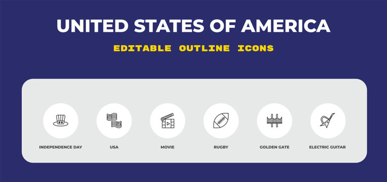 outline united states of america icons set - independence day, usa, movie. editable vector for web and mobile ui